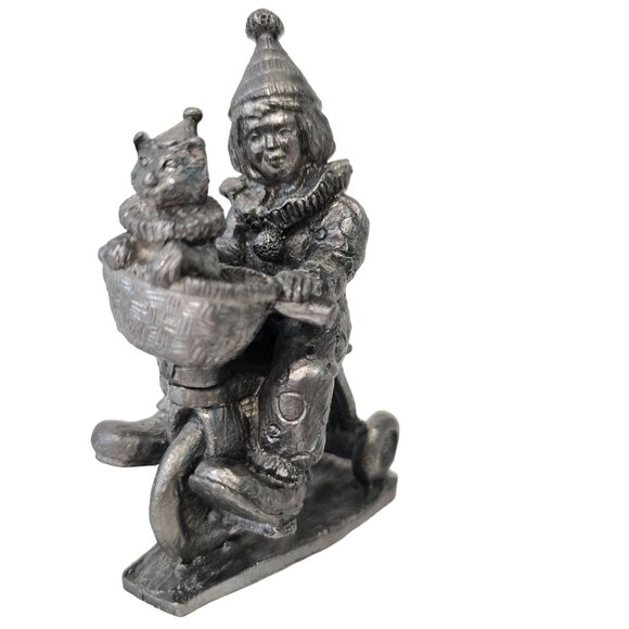 Vintage micheal ricker Pewter Clown On Tricycle Figurine With Cat In Basket - Picture 1 of 9